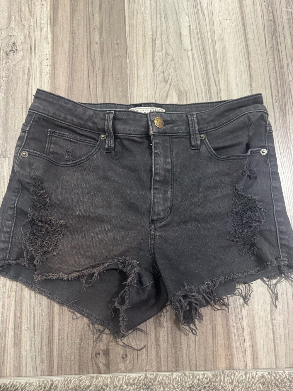 #4 GUESS Black Distressed Denim Shorts Size 27